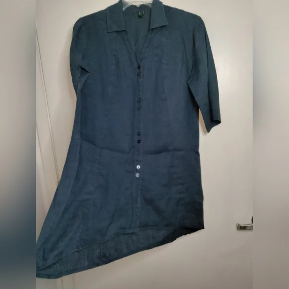 Stella Carakasi (Size S) Navy Blue 100% Hemp Button Down Front Tiburon Tunic Top - Picture 6 of 15